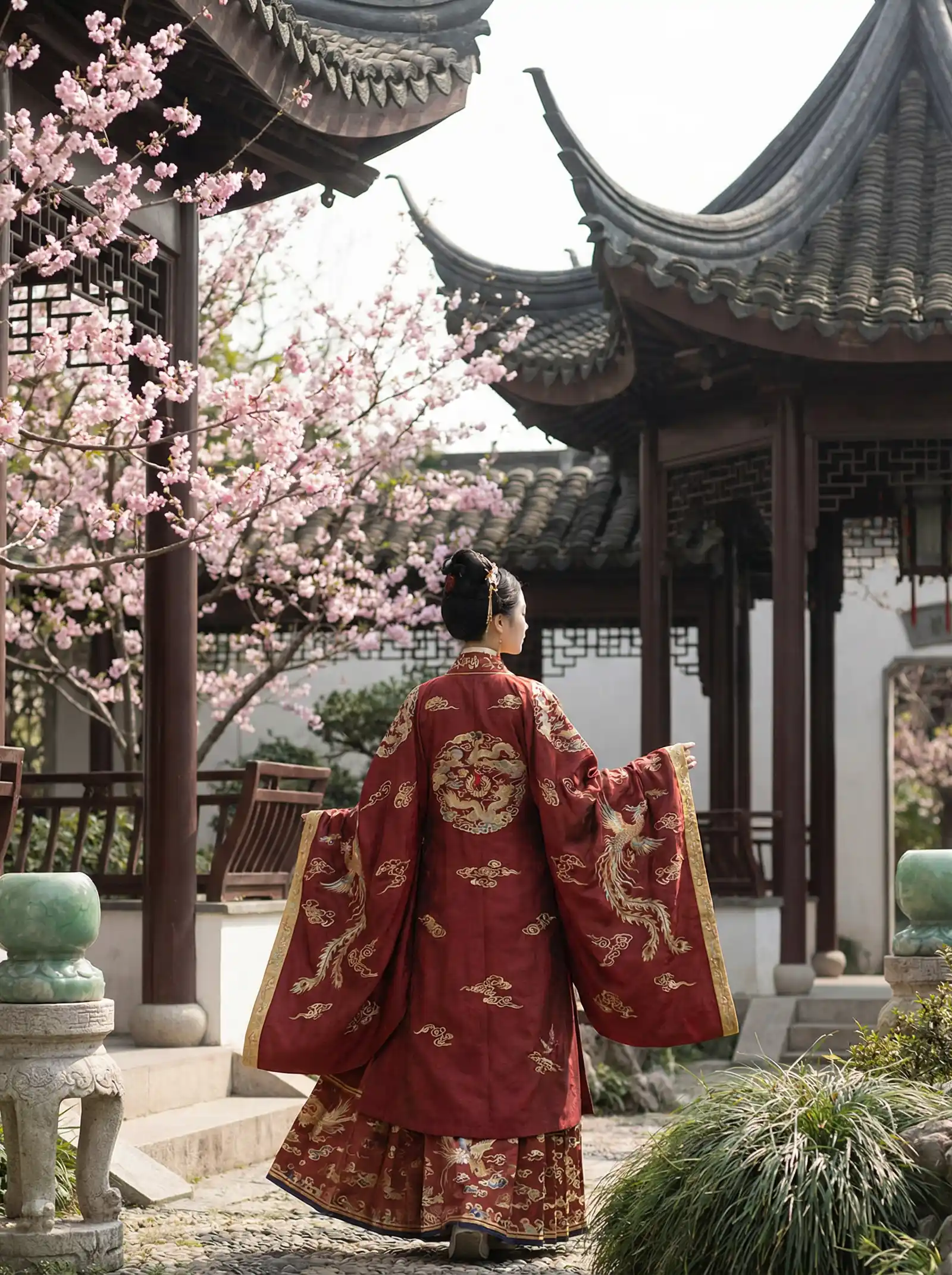 雷电将军的乳液狂飙图片 明制汉服红色凤凰刺绣